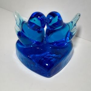 Kissing Blue birds happiness signed 1990